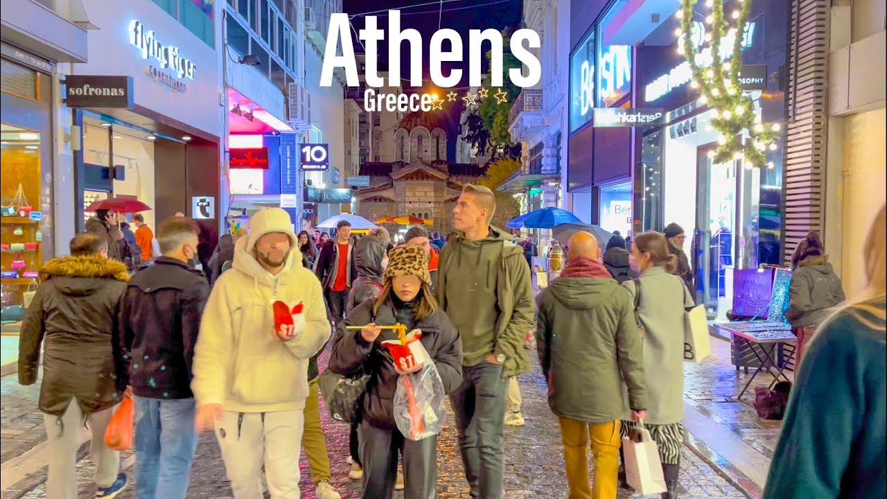 Athens Greece 🇬🇷 - December 2021 Christmas Walk 🎄 - 4k-hdr Walking Tour (▶52min)